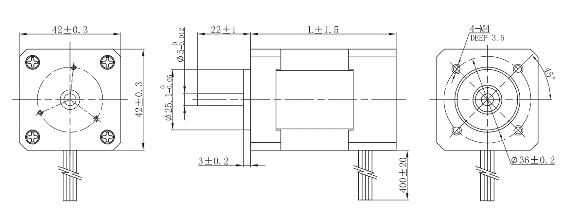 Drawings of Brushless Motor 42 Series-Square-Rostoko