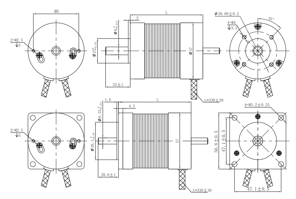 Drawings of Brushless Motor 57 Series-Square-Rostoko