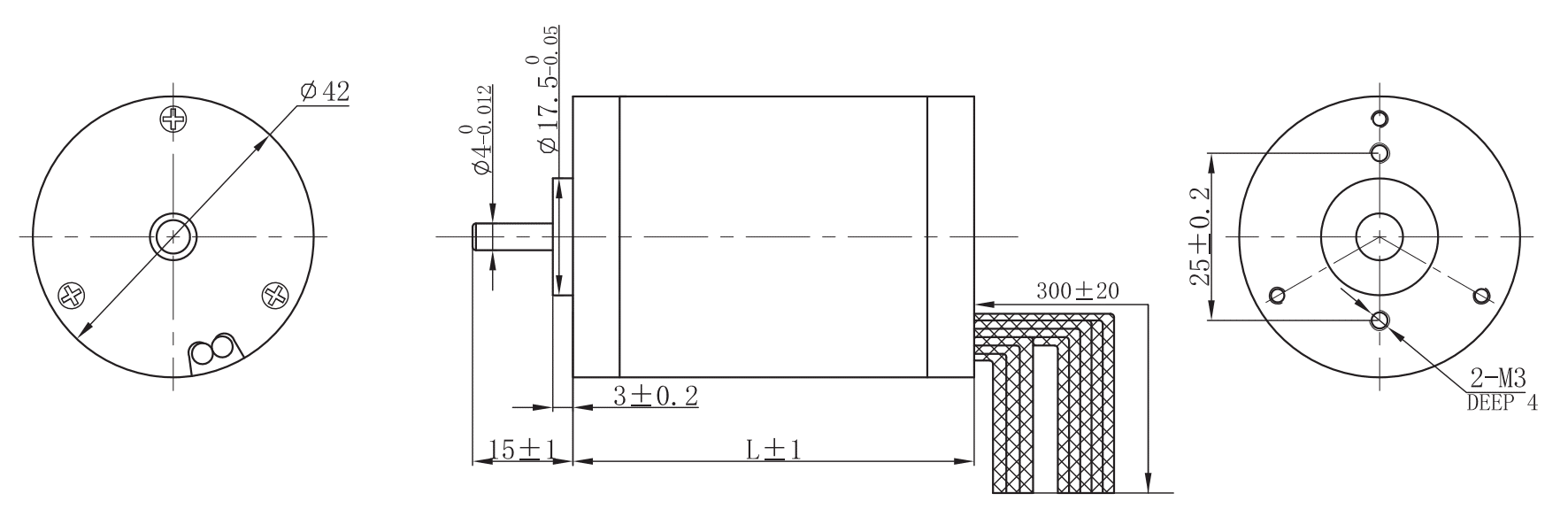 Drawings of Brushless Motor 42 Series-Round-Rostoko