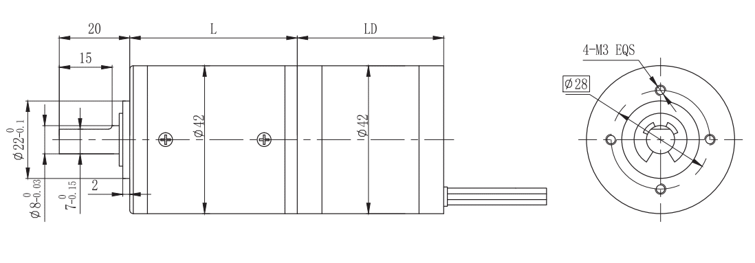 Drawings of BLDC Motor with Planetary Gearbox 42 Series-Rostoko