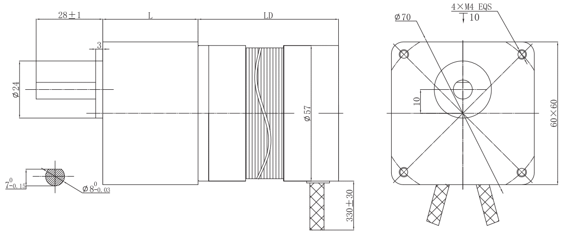 Drawings of BLDC Motor with Planetary Gearbox 57 Series-Rostoko