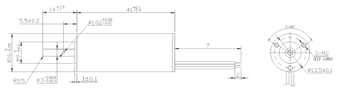 Drawings of Coreless BLDC Motor 16 Series-Rostoko