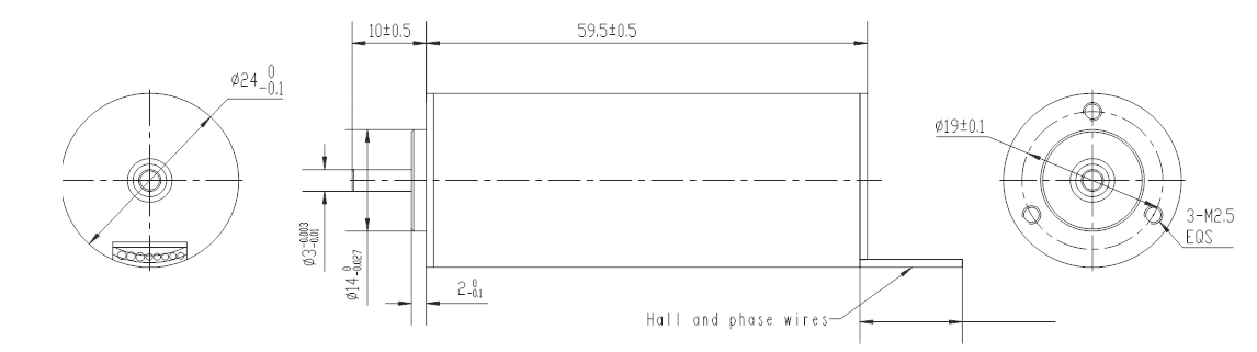 Drawings of Coreless BLDC Motor 24 Series-Rostoko