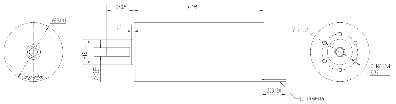 Drawings of Coreless BLDC Motor 28 Series-Rostoko