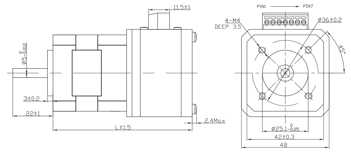 Drawings of Integrated BLDC Motor 42 Series-Rostoko