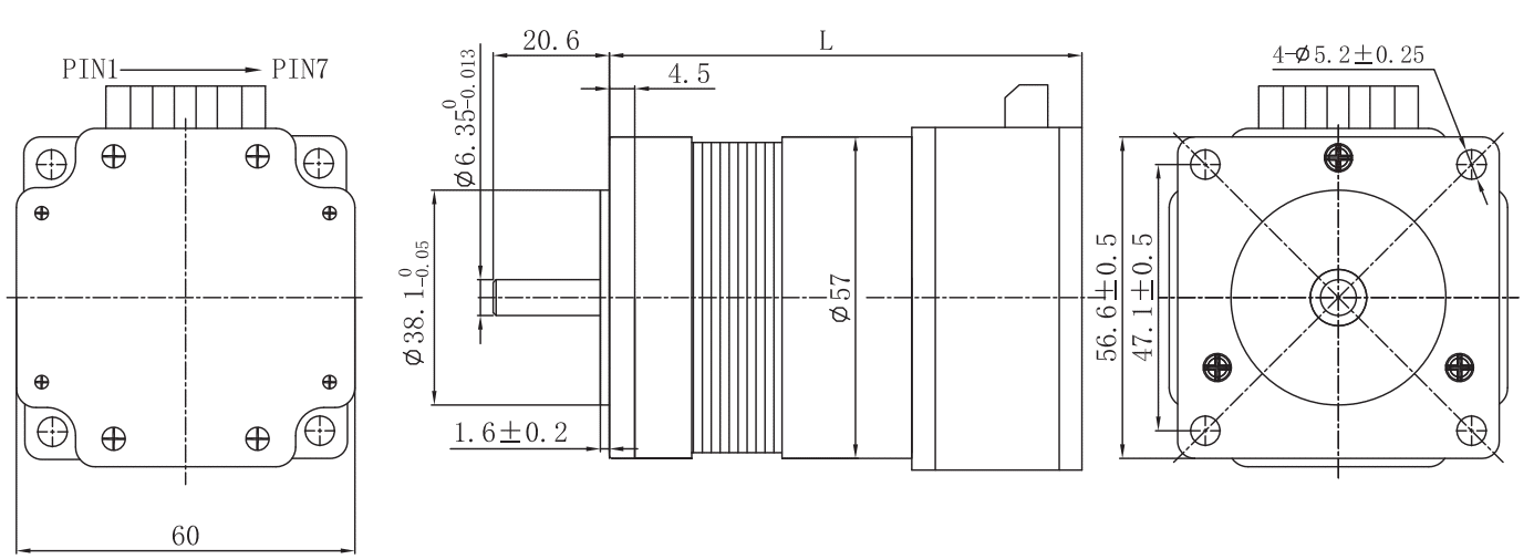 Drawings of Integrated BLDC Motor 57 Series-Rostoko